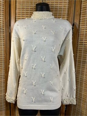 Vintage Debra Martin Faux Pearl Ivory Sweater Sz Small